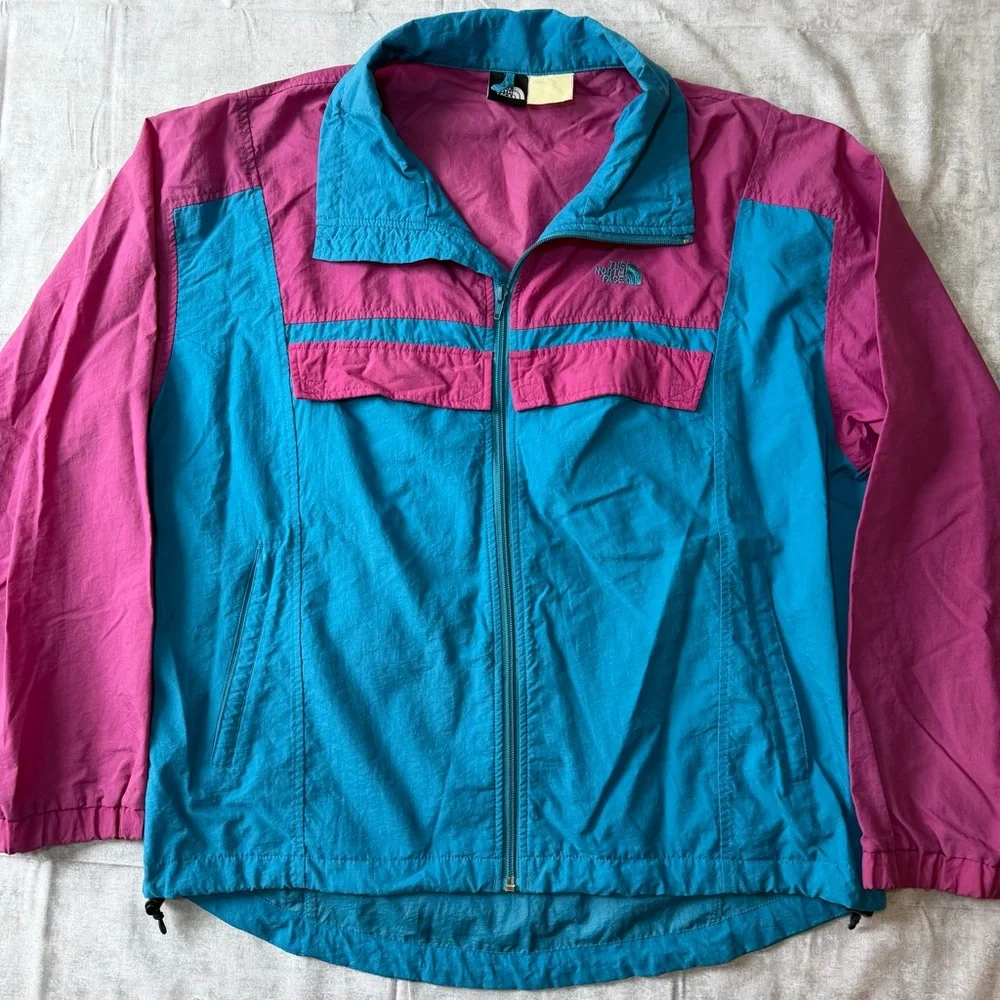 90s Vintage North Face Men's Medium Color Block Windbreaker Jacket Teal Magenta